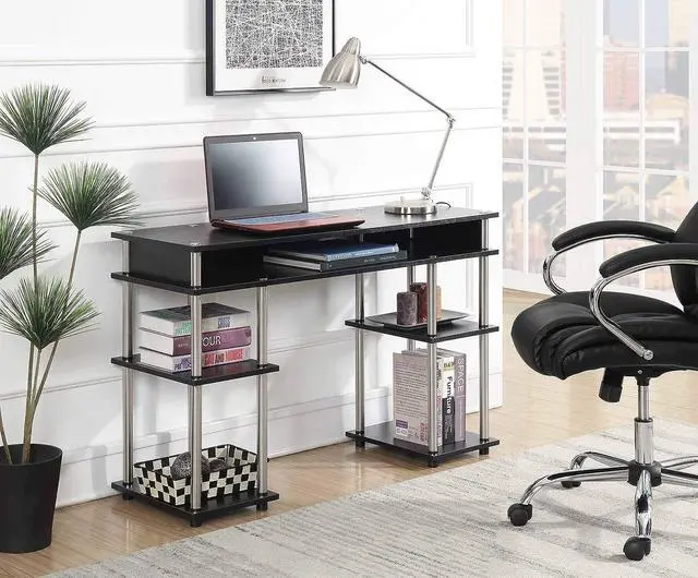 Alt view image 2 of 5 - Convenience Concepts Designs2Go No Tools Student Contemporary Office Desk and Vanity with Shelves, 47.25" L x 15.75" W x 30" H, Black