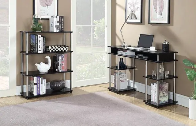 Alt view image 5 of 5 - Convenience Concepts Designs2Go No Tools Student Contemporary Office Desk and Vanity with Shelves, 47.25" L x 15.75" W x 30" H, Black