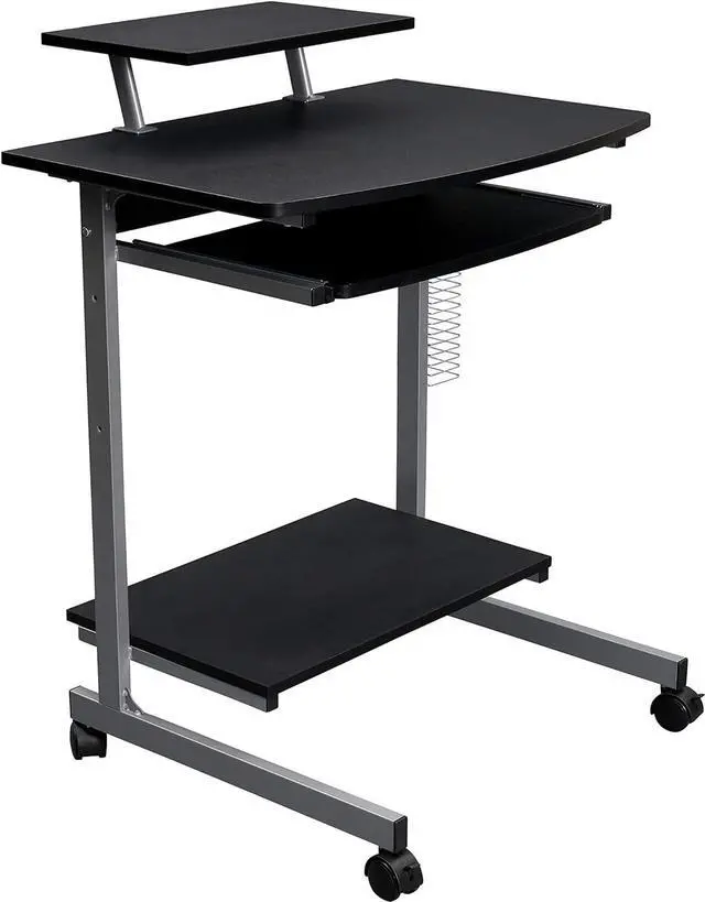 Alt view image 5 of 7 - Rolling Mobile Computer Desk/Cart with Storage Shelves, Rolling Working Station for Small Spaces, Printer Shelf