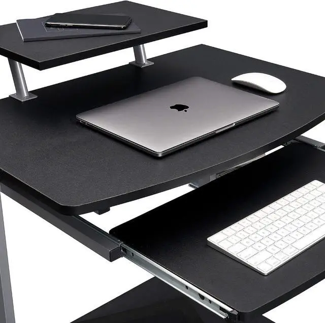 Alt view image 7 of 7 - Rolling Mobile Computer Desk/Cart with Storage Shelves, Rolling Working Station for Small Spaces, Printer Shelf