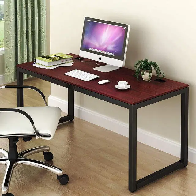 Alt view image 2 of 4 - SHW Computer Desk Home Office Table, Black Frame w/Cherry Top, 55-Inch