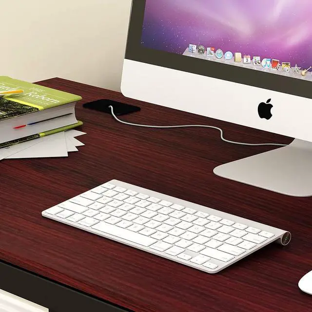 Alt view image 3 of 4 - SHW Computer Desk Home Office Table, Black Frame w/Cherry Top, 55-Inch