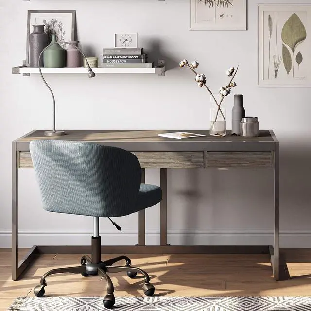 Alt view image 2 of 7 - SIMPLIHOME Erina SOLID ACACIA WOOD Industrial 60 inch Wide Writing Office Desk in Distressed Grey for the Office Desk, Writing Table, Workstation and Study Table
