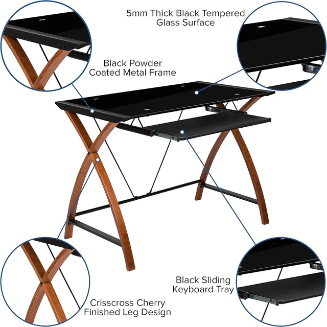 Alt view image 4 of 7 - Flash Furniture Glass Computer Desk with Pull-Out Keyboard Tray, Black