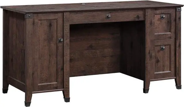 Main image of Sauder Carson Forge Rustic Vintage Computer Desk with Drawers Storage, 59.06" L x 23.47" W x 29.53" H, Coffee Oak