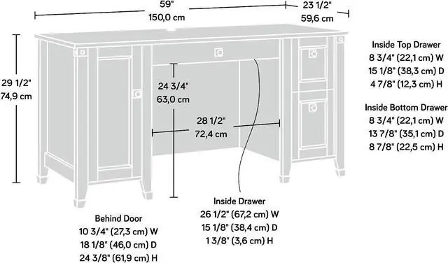 Alt view image 3 of 7 - Sauder Carson Forge Rustic Vintage Computer Desk with Drawers Storage, 59.06" L x 23.47" W x 29.53" H, Coffee Oak