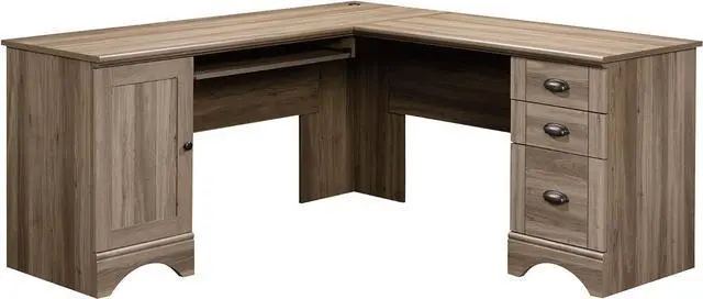 Main image of Sauder Harbor View Corner Computer Desk, Salt Oak Finish
