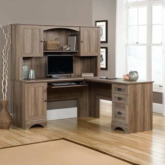 Alt view image 2 of 7 - Sauder Harbor View Corner Computer Desk, Salt Oak Finish