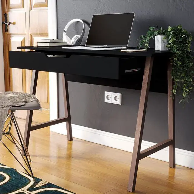Alt view image 5 of 7 - Modern Designs by Crafts and Comfort Parma 42 Inch Modern Home Desk/Office Small Computer Desk with Wide Drawer - Great for use as Workstation and Writing for Students in Bedroom or Dormroom - Black