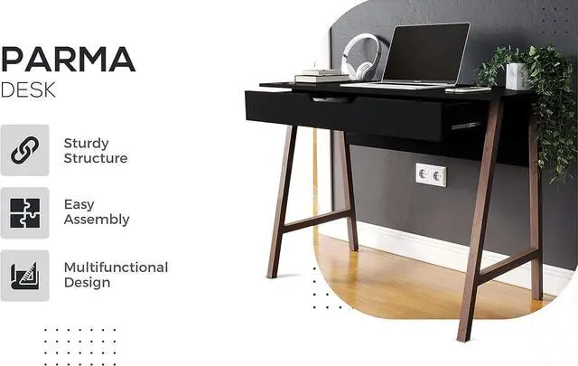 Alt view image 7 of 7 - Modern Designs by Crafts and Comfort Parma 42 Inch Modern Home Desk/Office Small Computer Desk with Wide Drawer - Great for use as Workstation and Writing for Students in Bedroom or Dormroom - Black