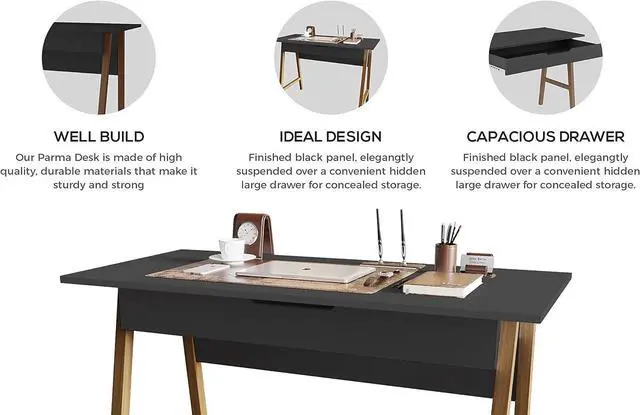 Alt view image 6 of 7 - Modern Designs by Crafts and Comfort Parma 42 Inch Modern Home Desk/Office Small Computer Desk with Wide Drawer - Great for use as Workstation and Writing for Students in Bedroom or Dormroom - Black