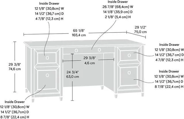 Alt view image 3 of 7 - Sauder Edge Water Executive Desk, Chalked Chestnut, 65" Home Office Desk with Storage
