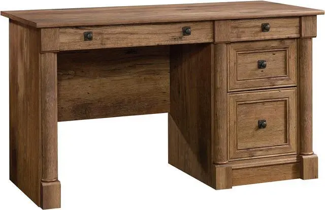 Main image of Sauder Palladia Computer Desk with Drawers, Home Office Desk with File Cabinet Storage Drawer, Cable Management, Keyboard Tray, in Vintage Oak finish