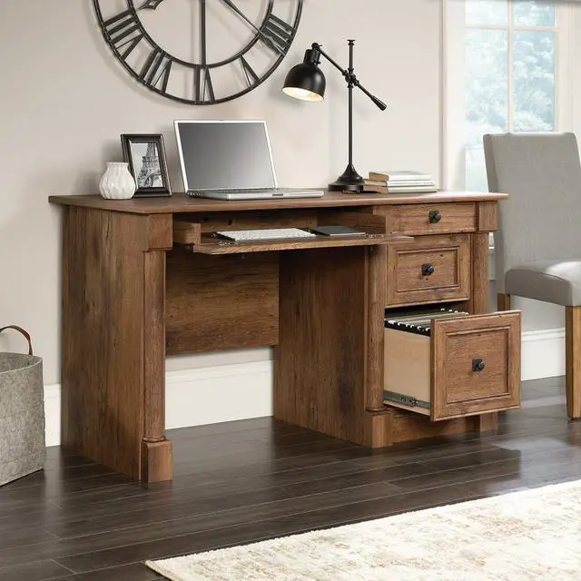 Alt view image 4 of 7 - Sauder Palladia Computer Desk with Drawers, Home Office Desk with File Cabinet Storage Drawer, Cable Management, Keyboard Tray, in Vintage Oak finish