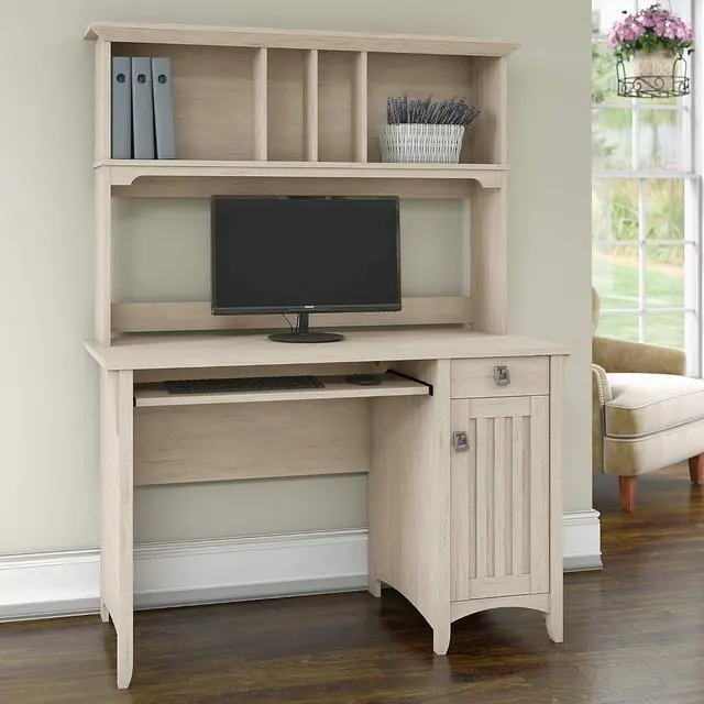 Alt view image 2 of 7 - Bush Furniture Salinas Small Computer Desk with Hutch in Antique White