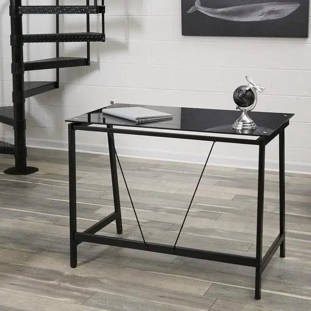 Alt view image 2 of 7 - OneSpace Contemporary Glass Writing Desk, Steel Frame, Black
