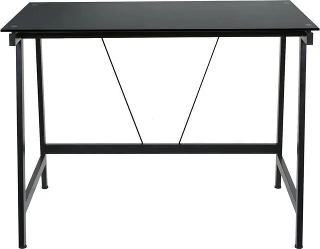 Alt view image 5 of 7 - OneSpace Contemporary Glass Writing Desk, Steel Frame, Black