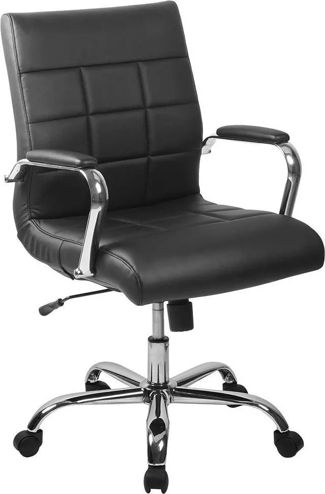 Main image of Flash Furniture Vivian Mid-Back Swivel Vinyl Upholstered Desk Chair with Padded Seat and Armrests, Adjustable Height Padded Office Chair, Black/Chrome