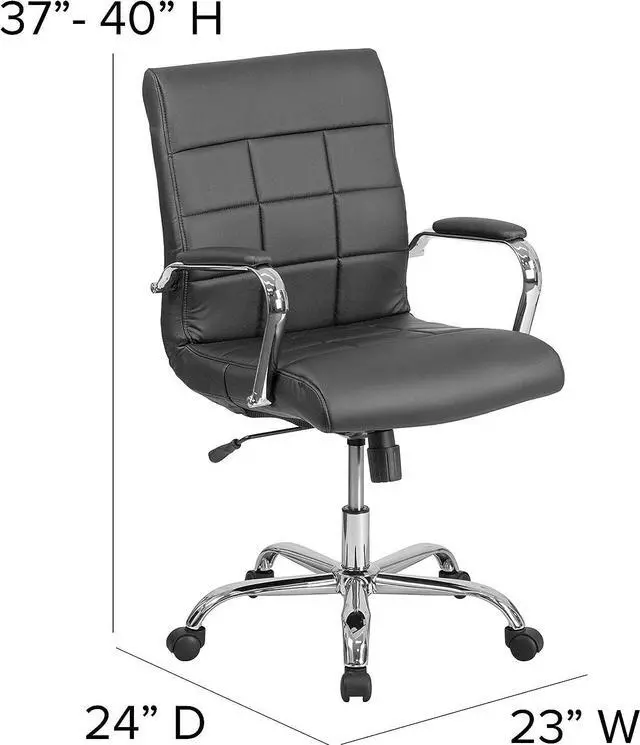 Alt view image 3 of 7 - Flash Furniture Vivian Mid-Back Swivel Vinyl Upholstered Desk Chair with Padded Seat and Armrests, Adjustable Height Padded Office Chair, Black/Chrome