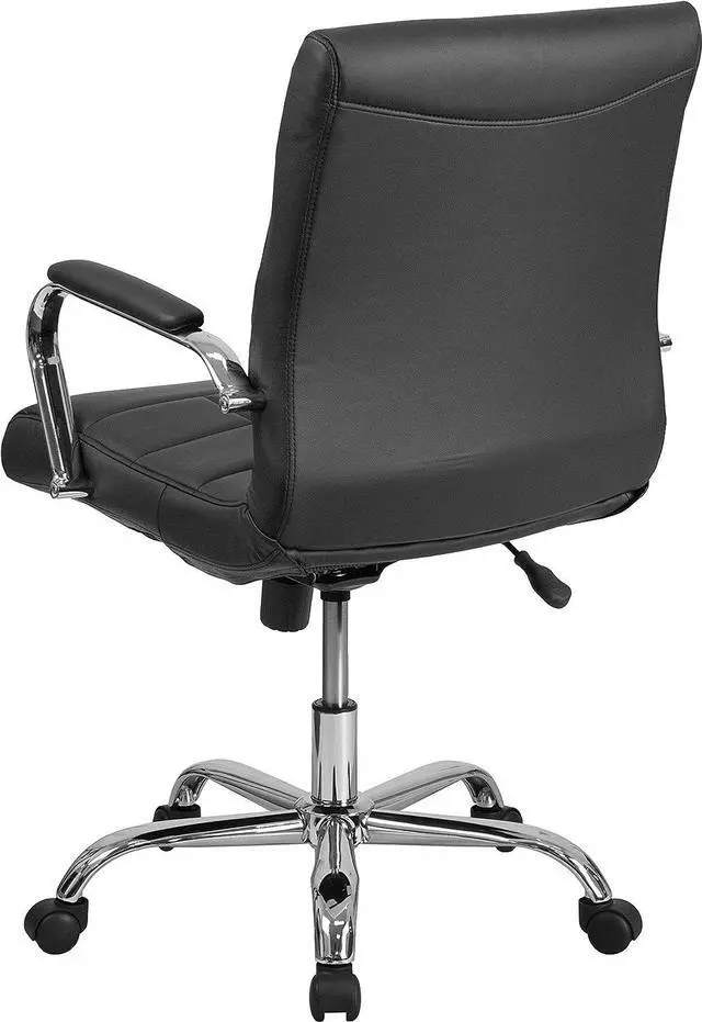 Alt view image 5 of 7 - Flash Furniture Vivian Mid-Back Swivel Vinyl Upholstered Desk Chair with Padded Seat and Armrests, Adjustable Height Padded Office Chair, Black/Chrome