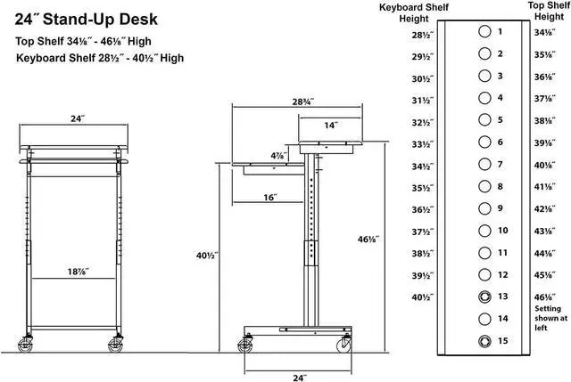 Alt view image 3 of 7 - Stand Up Desk Store Rolling Adjustable Height Two Tier Standing Computer Workstation (Black Frame/Teak Top, 24" Wide) by DT