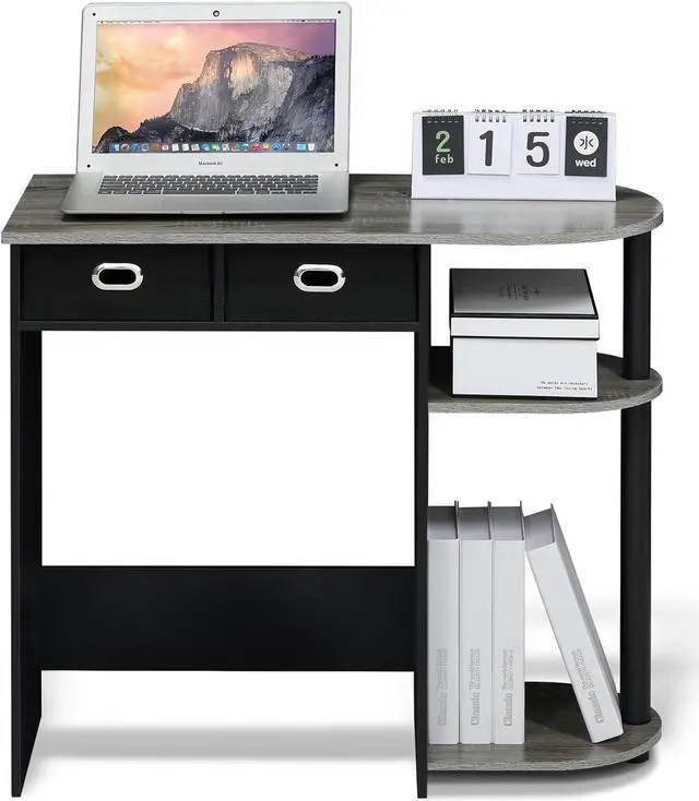 Alt view image 5 of 7 - Furinno Go Green Home Laptop Notebook Computer Desk/Table with 2 Drawer Bins, French Oak Grey/Black/Black