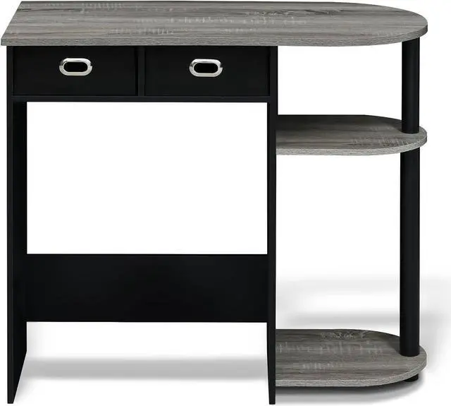 Alt view image 4 of 7 - Furinno Go Green Home Laptop Notebook Computer Desk/Table with 2 Drawer Bins, French Oak Grey/Black/Black