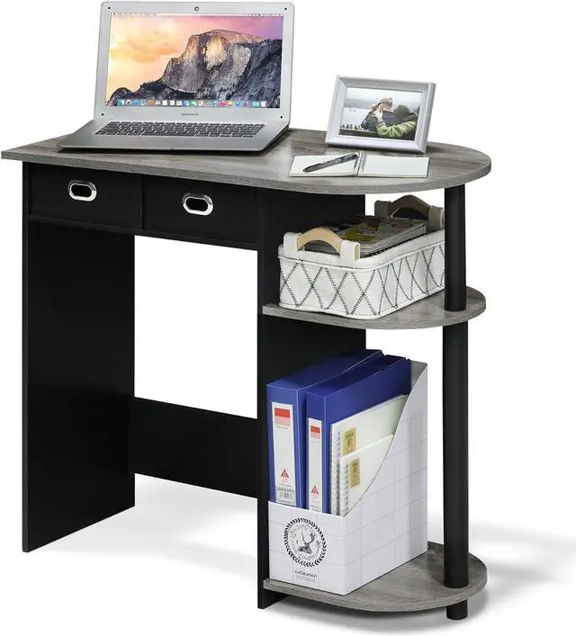 Alt view image 6 of 7 - Furinno Go Green Home Laptop Notebook Computer Desk/Table with 2 Drawer Bins, French Oak Grey/Black/Black