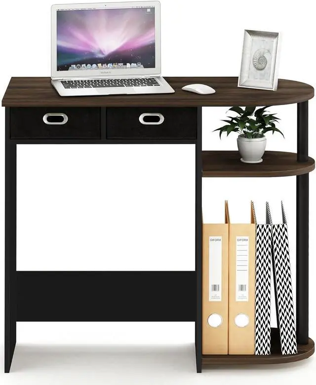 Alt view image 5 of 5 - Furinno Go Green Home Laptop Notebook Computer Desk/Table with 2 Drawer Bins, Columbia Walnut/Black/Dark Brown