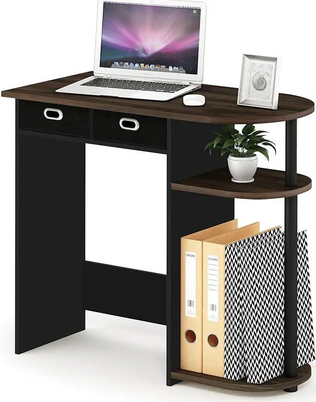 Alt view image 3 of 5 - Furinno Go Green Home Laptop Notebook Computer Desk/Table with 2 Drawer Bins, Columbia Walnut/Black/Dark Brown