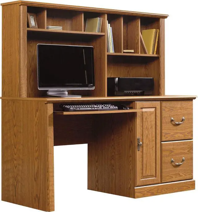 Main image of Sauder Orchard Hills Computer Desk with Hutch, Carolina Oak finish, L: 58.74" x D: 23.47" x H: 57.24",