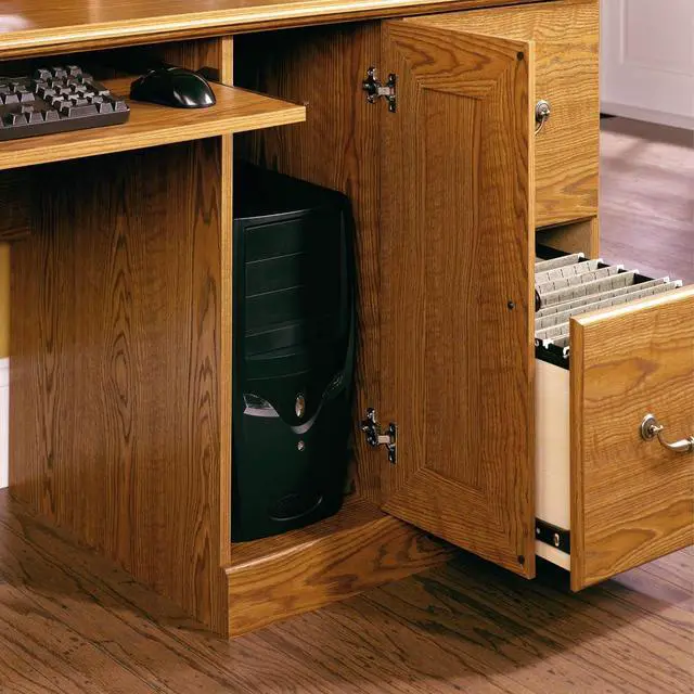 Alt view image 5 of 6 - Sauder Orchard Hills Computer Desk with Hutch, Carolina Oak finish, L: 58.74" x D: 23.47" x H: 57.24",