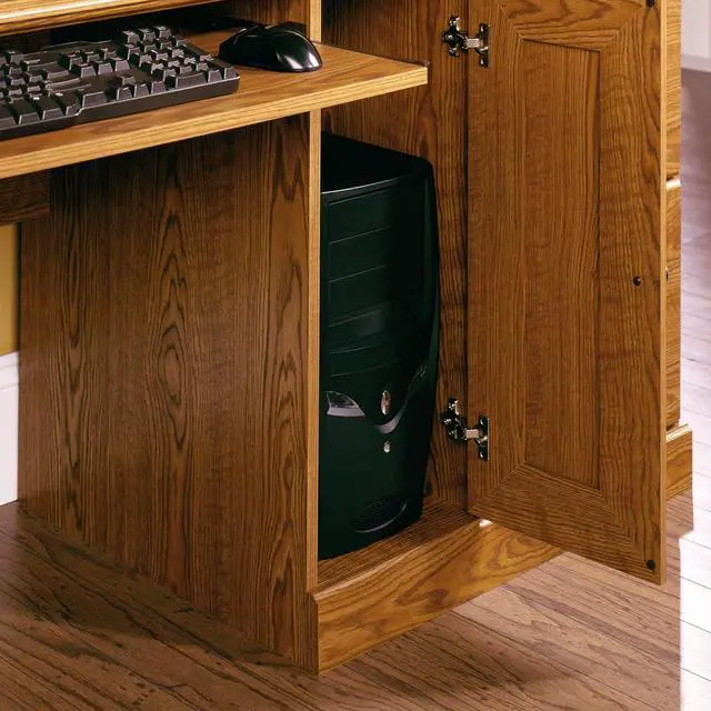 Alt view image 4 of 6 - Sauder Orchard Hills Computer Desk with Hutch, Carolina Oak finish, L: 58.74" x D: 23.47" x H: 57.24",
