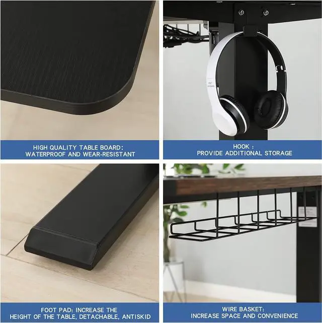 Alt view image 6 of 7 - 59 Inches L-Shaped Electric Height Adjustable Standing Desk, Stand Up Home Office Desk with 4 Memory Preset Options, Double-Beam Construction, Anti-Collision Technology