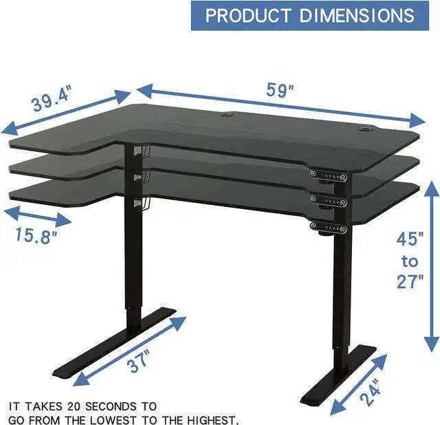 Alt view image 2 of 7 - 59 Inches L-Shaped Electric Height Adjustable Standing Desk, Stand Up Home Office Desk with 4 Memory Preset Options, Double-Beam Construction, Anti-Collision Technology