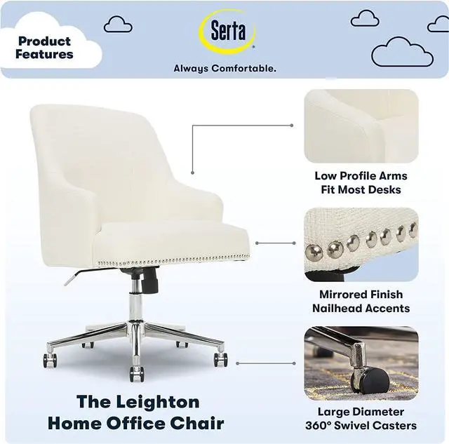 Alt view image 2 of 7 - Serta Leighton Home Office Chair, Ivory 27.25D x 24W x 38.75H in