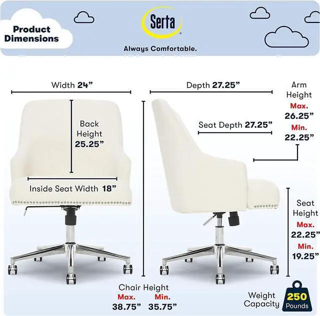 Alt view image 3 of 7 - Serta Leighton Home Office Chair, Ivory 27.25D x 24W x 38.75H in