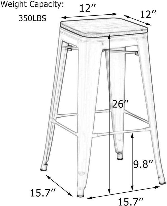 Alt view image 2 of 6 - Andeworld Bar Stools Set of 4 Stackable Metal Bar Stools Industrial Counter Height Stools Backless Barstools with Wooden Seats (26 inch, Silver with Wooden Seats)
