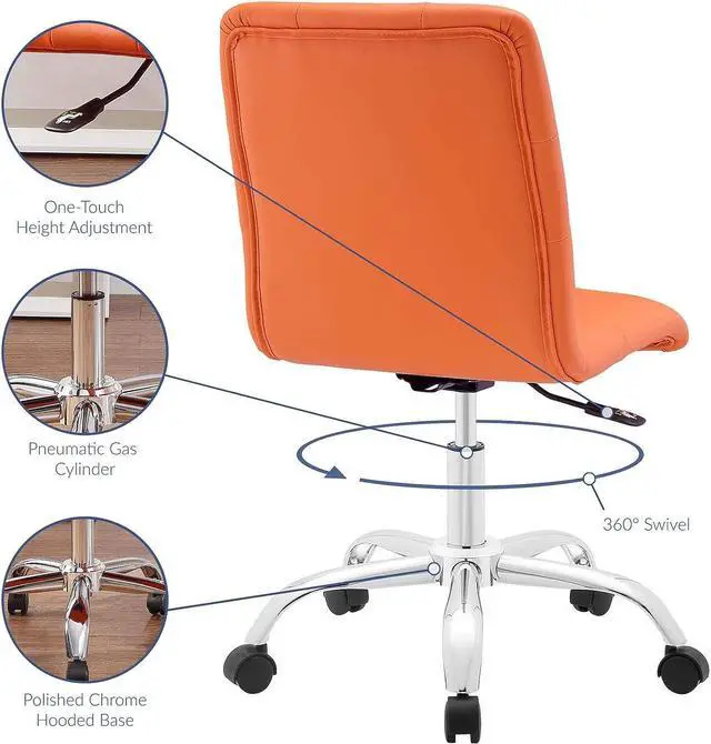 Alt view image 7 of 7 - Modway Prim Ribbed Armless Mid Back Swivel Conference Office Chair In Orange