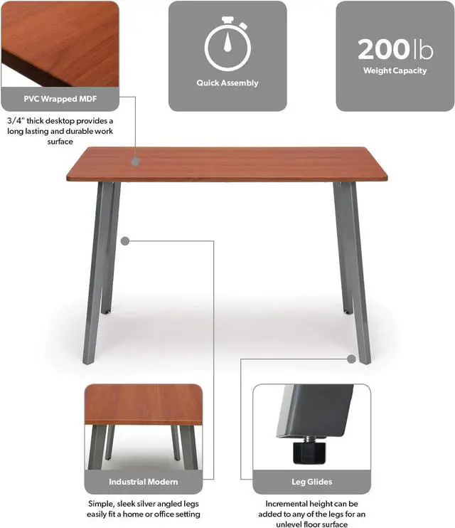 Alt view image 3 of 7 - OFM Table Computer Desk, 48, Cherry