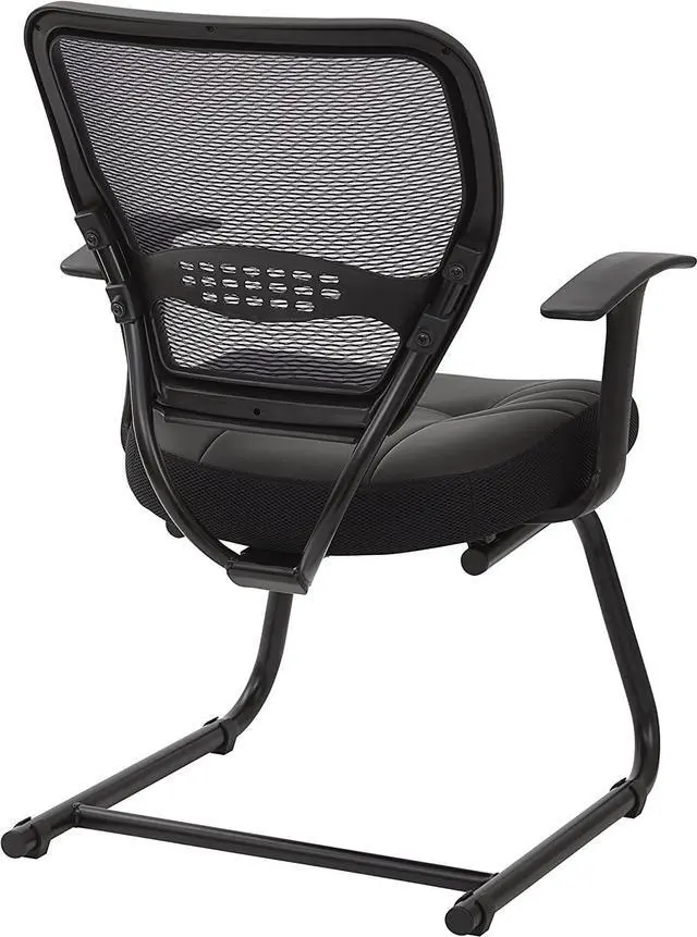 Alt view image 4 of 4 - SPACE Seating Professional AirGrid Dark Back and Padded Black Eco Leather Seat, Fixed Arms and Lumbar Support Sled Base Visitors Chair
