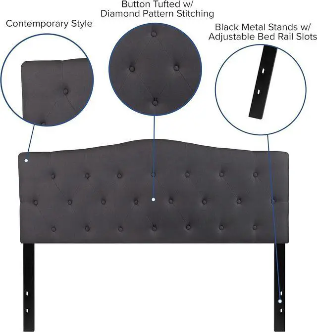Alt view image 4 of 7 - Flash Furniture Cambridge Tufted Upholstered Headboard for Queen Size Bed, Contemporary Fabric Tufted Headboard with Adjustable Height, Dark Gray