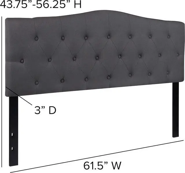 Alt view image 2 of 7 - Flash Furniture Cambridge Tufted Upholstered Headboard for Queen Size Bed, Contemporary Fabric Tufted Headboard with Adjustable Height, Dark Gray
