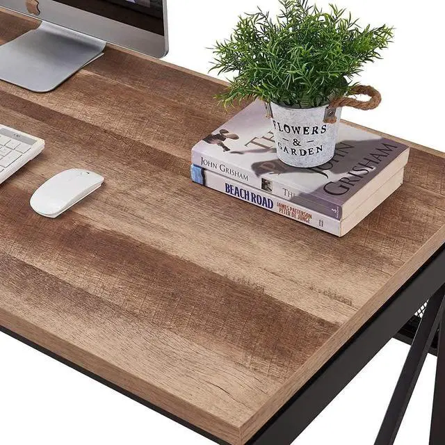 Alt view image 3 of 7 - BON AUGURE Industrial Home Office Desks, Rustic Wood Computer Desk, Farmhouse Sturdy Metal Writing Desk (60 Inch, Vintage Oak)