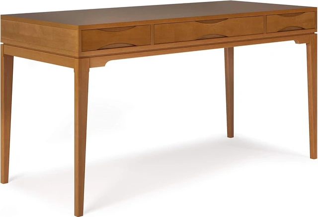 Main image of SIMPLIHOME Harper 60" Wide Solid Wood Writing Desk in Honey Brown