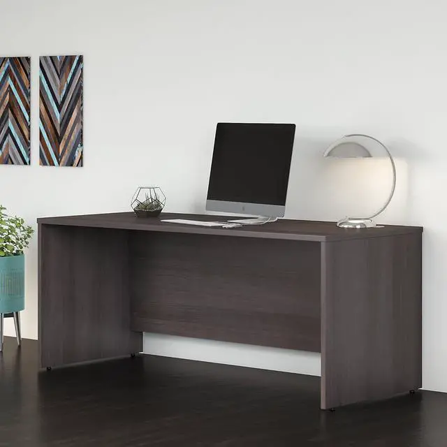 Alt view image 2 of 6 - Bush Business Furniture Office Table - Studio C 72 Inch Desk Shell with Wire Management and Modesty Panel | Professional Wide Desk for Home Office and Corporate Office in Storm Gray | 72W x 30D