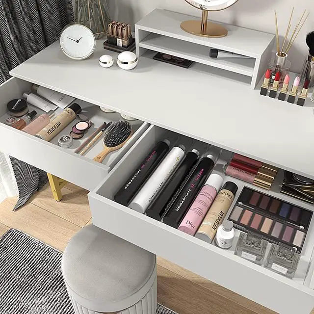Alt view image 5 of 7 - WESTREE Women Makeup Vanity Desk Without Mirror White - Bedroom Home Office Desk with Drawer, Wooden Height Monitor Stand & Storage Shelf, Great Gift for Your Kids