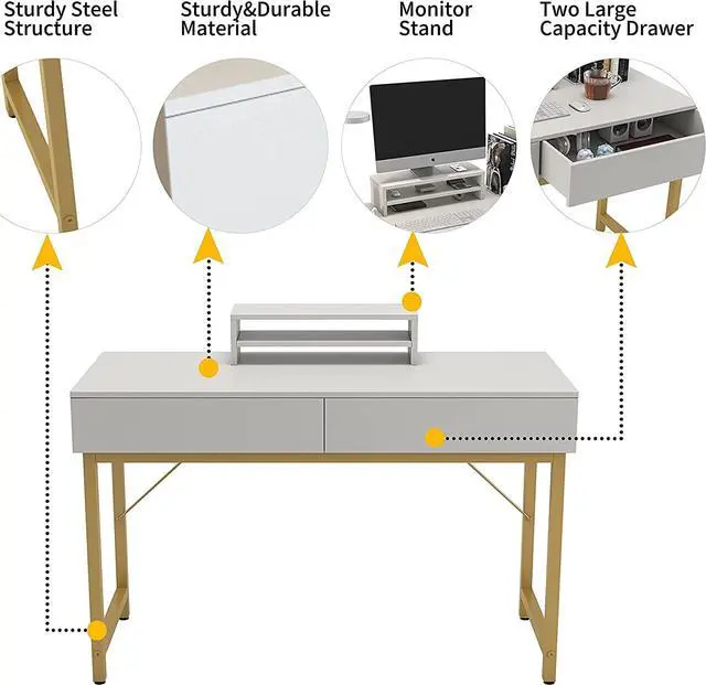 Alt view image 6 of 7 - WESTREE Women Makeup Vanity Desk Without Mirror White - Bedroom Home Office Desk with Drawer, Wooden Height Monitor Stand & Storage Shelf, Great Gift for Your Kids