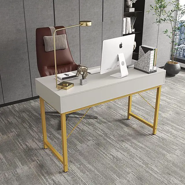 Alt view image 4 of 7 - WESTREE Women Makeup Vanity Desk Without Mirror White - Bedroom Home Office Desk with Drawer, Wooden Height Monitor Stand & Storage Shelf, Great Gift for Your Kids