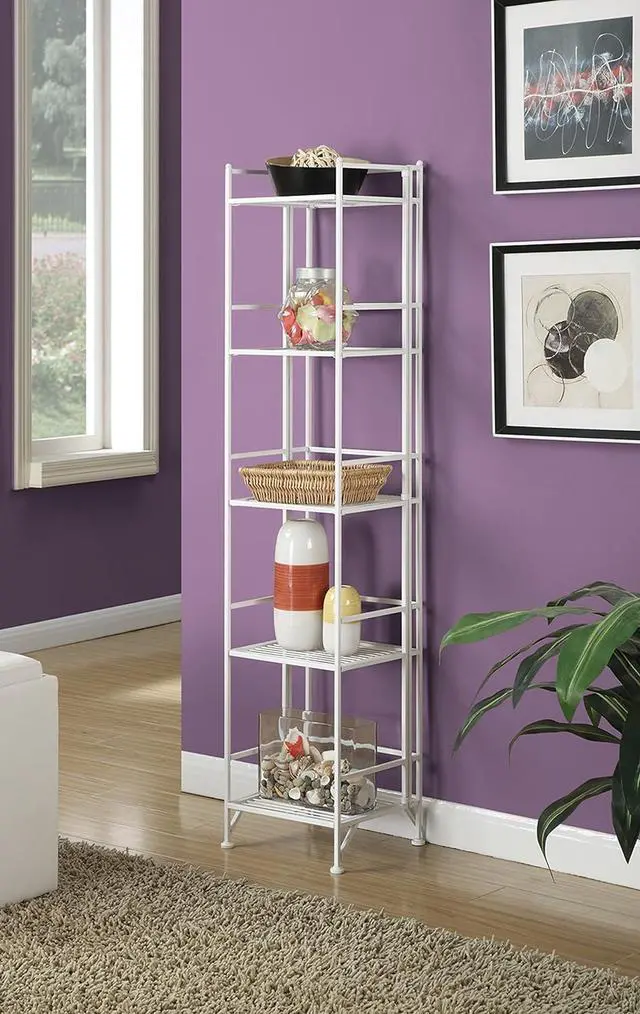 Alt view image 2 of 5 - Convenience Concepts Xtra Storage Shelves - 5-Tier Folding Metal Storage Shelves, Closet Organizer for Office, Laundry Room, Bedroom, Garage, Kitchen, Bathroom, White